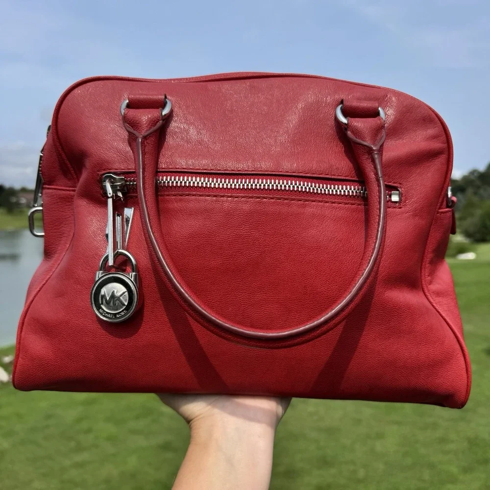 Michael Kors Red Leather Handbag Purse Shoulder Bag ~ Crossbody Strap